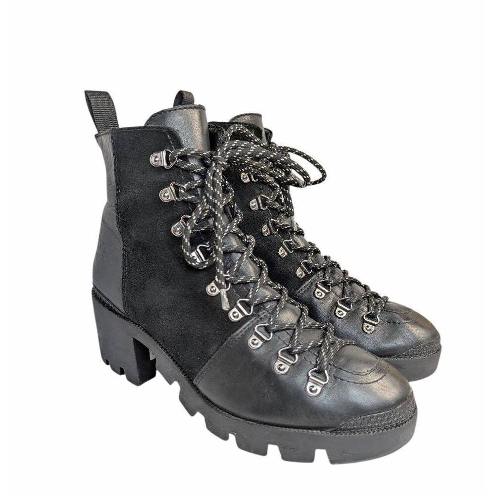 Schutz Black leather Emanuela combat chunky heel boots womens 8